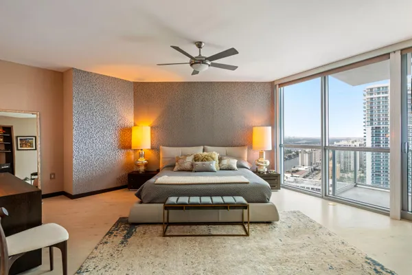 a view of a city with tall buildings