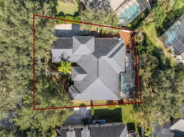 an aerial view of a house