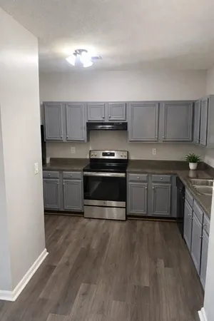 a kitchen with a sink and a stove top oven