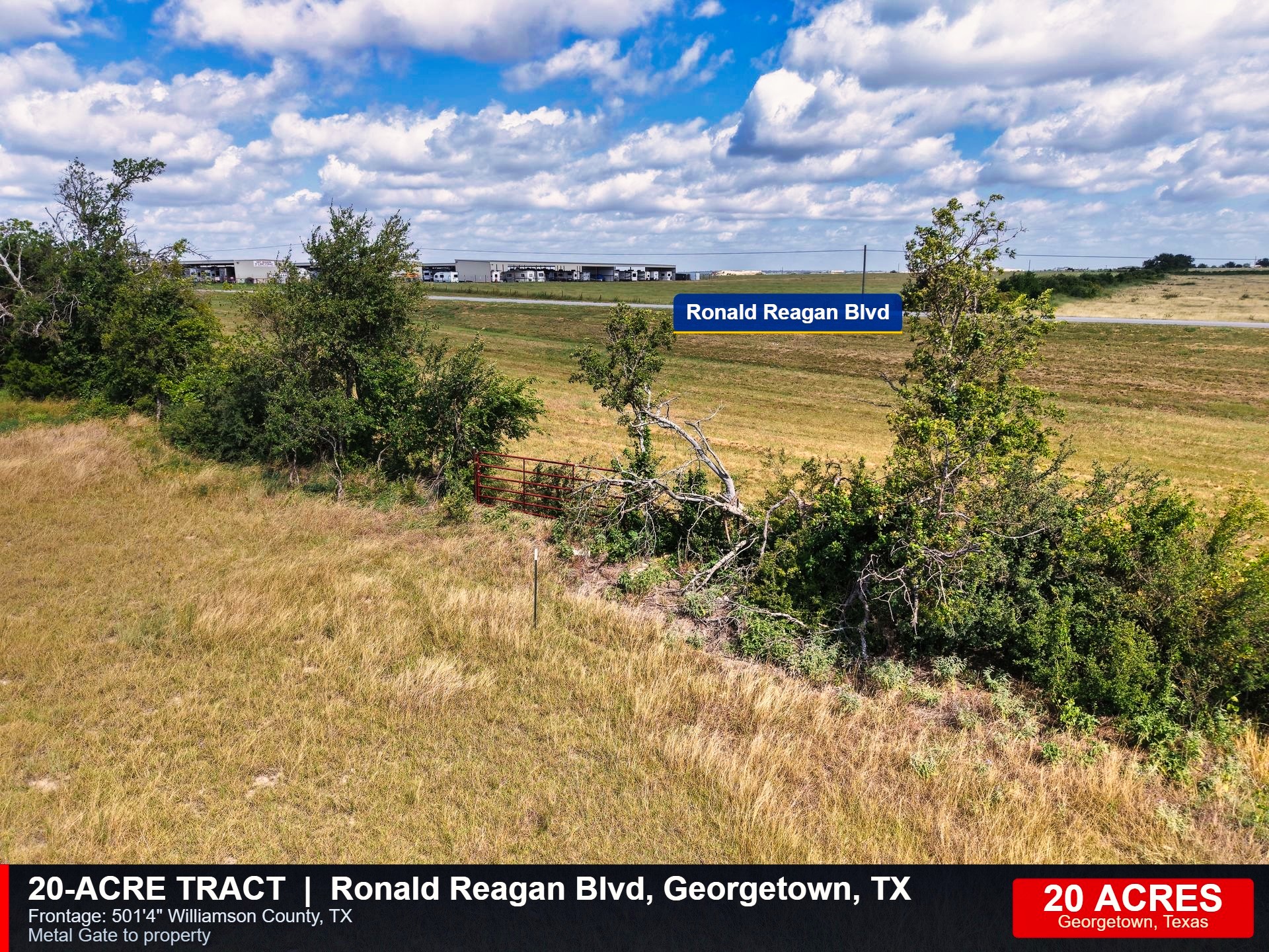 Tbd Ronald Reagan Boulevard Georgetown, TX 78633 - Photo 7 of 12 Uncultivated acreage borders a rural road under an expansive blue sky, offering development potential.