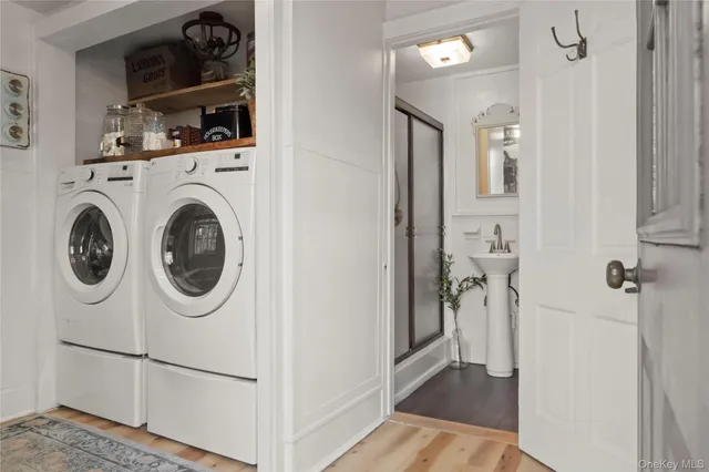 a utility room with dryer and washer