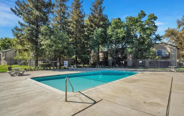 a view of a park with slide