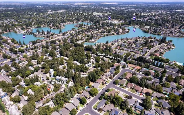 an aerial view of a city with lots of residential buildings
