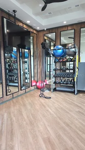 a view of a room with gym equipment