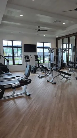 a view of a room with gym equipment