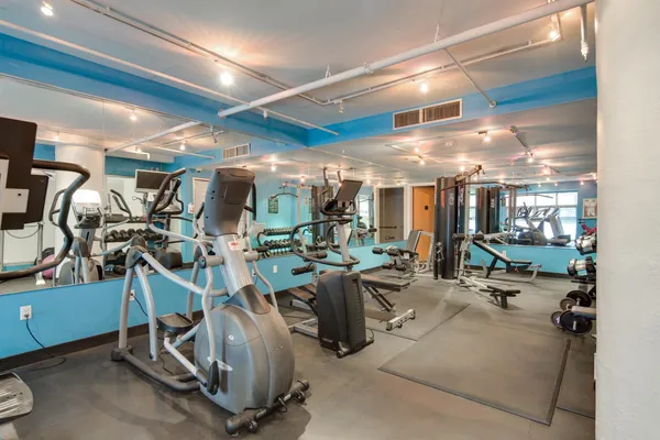 a view of a room with gym equipment