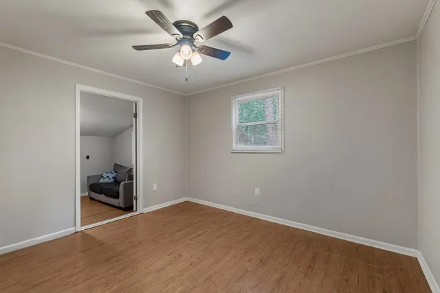 an empty room with a workspace