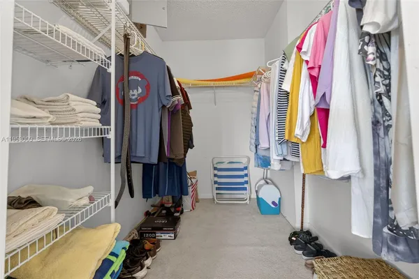 a view of walk in closet with clothes and shoes