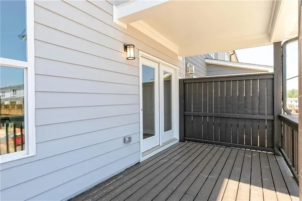 a view of wooden balcony