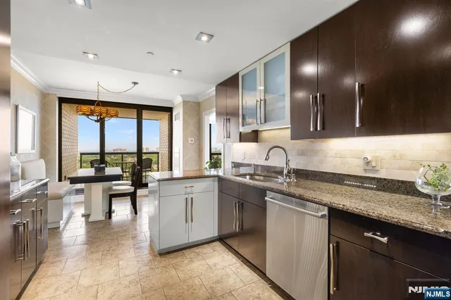 a kitchen with lots of counter top space