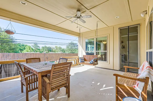 a building outdoor space with patio furniture