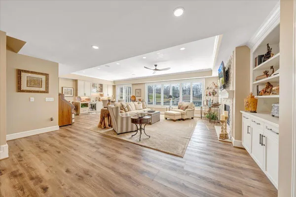 a view of a lake with a building in the background
