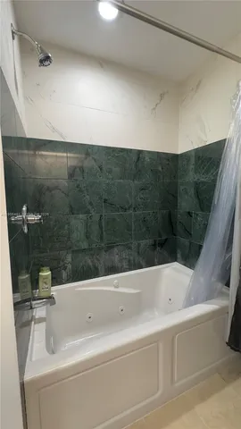 a bathroom with a bathtub and a shower