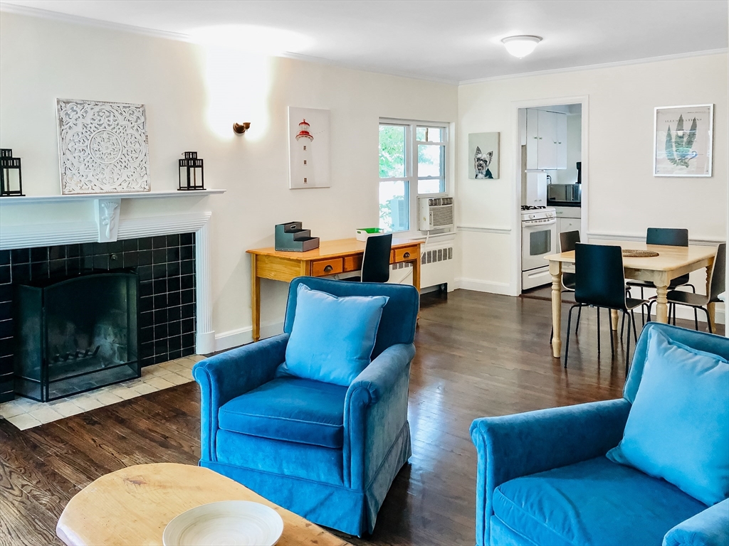 675 Chestnut Hill Avenue Brookline, MA 02445 - Photo 13 of 23 a living room with furniture wooden floor and a fireplace