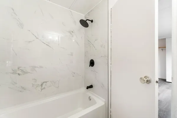 a bathroom with a bathtub