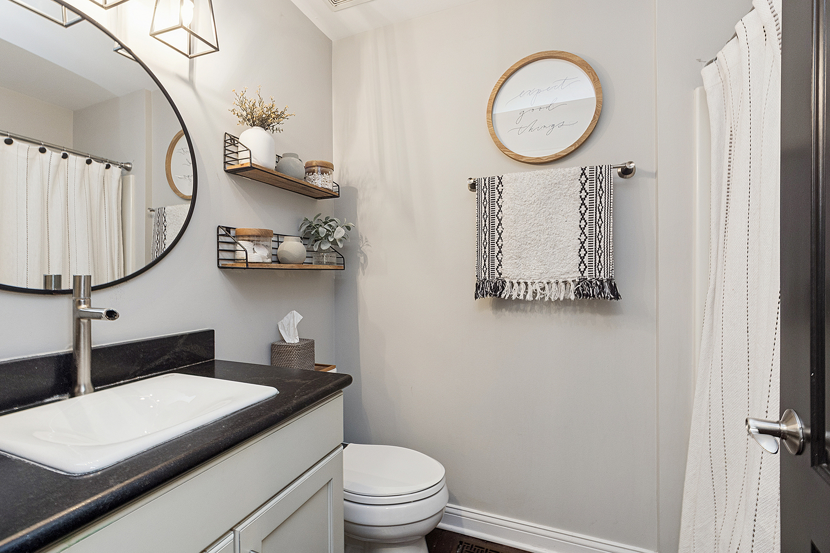 8237 Pecan Place Frankfort, IL 60423 - Photo 15 of 39 a bathroom with a granite countertop sink a mirror and a toilet
