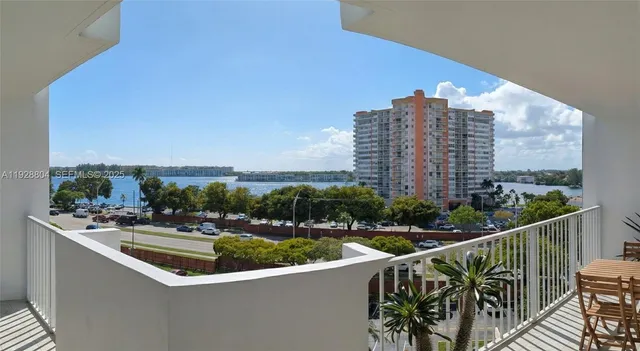 a view of a balcony with city view