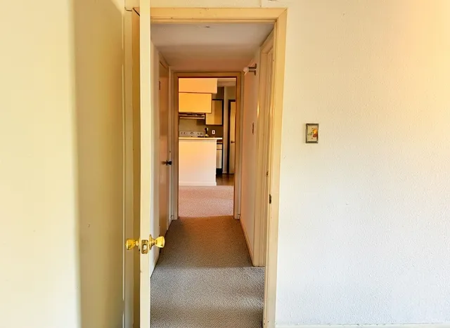 a view of a bathroom from a hallway