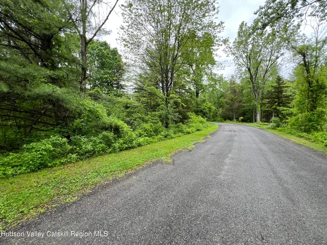 a view of a road with a yard