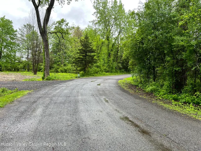 a view of a road with a trees