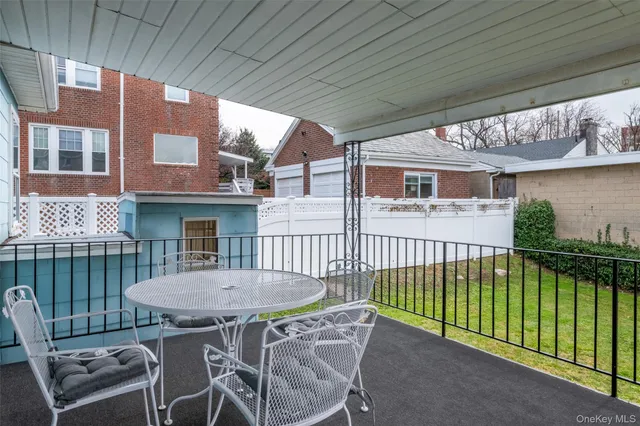 a view of a patio with a table