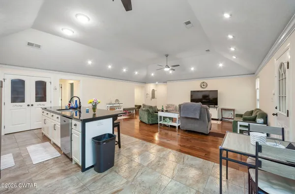 a kitchen with stainless steel appliances lots of counter top space