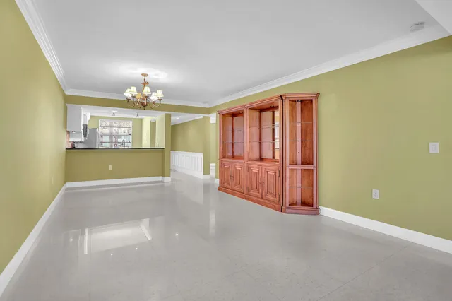 a view of a room with a chandelier