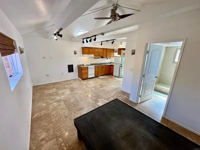 a front view of a house with patio