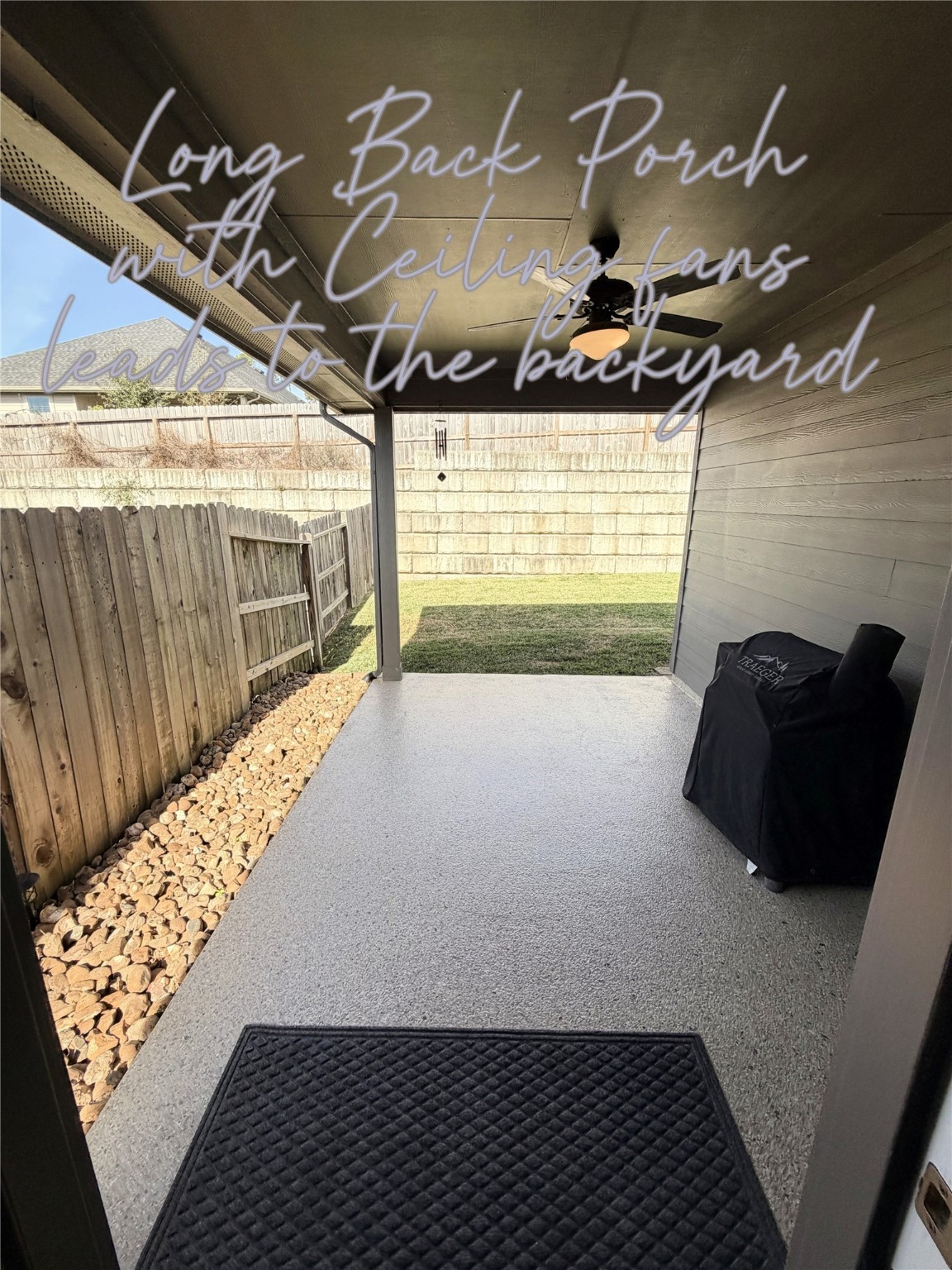 443 Stonebrook Lane Conroe, TX 77304 - Photo 13 of 21 Extra long back patio with minimum summer sun heat. Leads to Backyard.