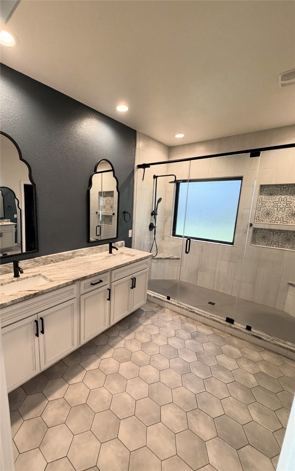 443 Stonebrook Lane Conroe, TX 77304 - Photo 8 of 21 Remodeled Shower Spa Style Double Shower easy access no step over a tub.