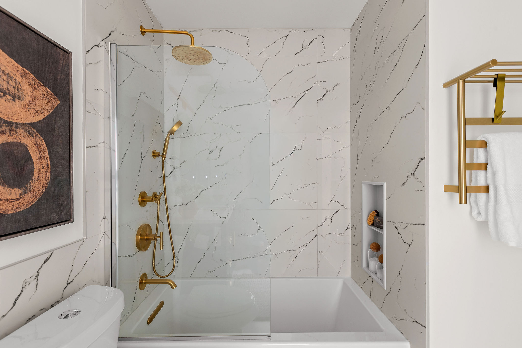 6500 Clay Allison Pass Austin, TX 78749 - Photo 32 of 39 Bathtub with clear glass partition, complete with a rain shower head and a handheld shower unit