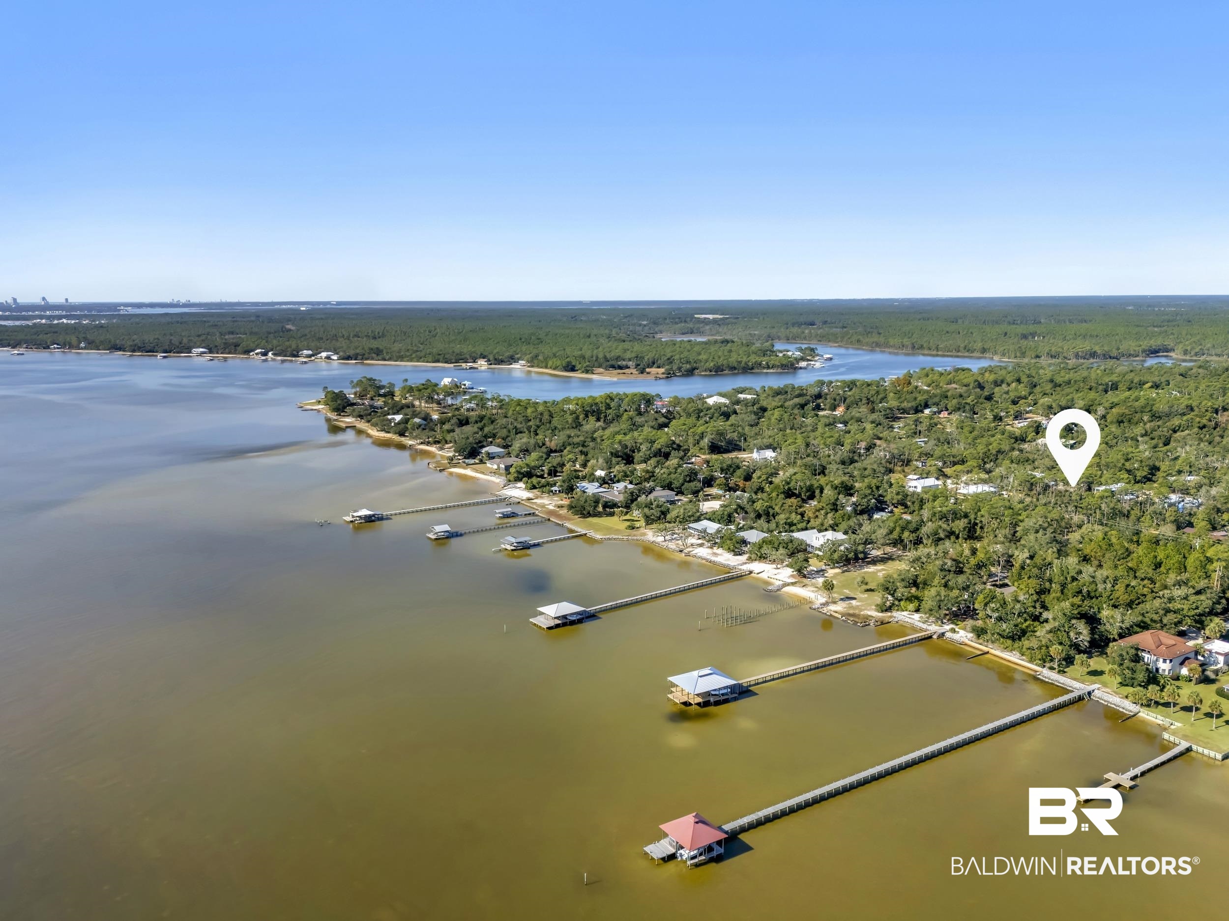 Pine Street Elberta, AL 36530 - Photo 1 of 13 Bird's eye view of a heavily wooded area and a large body of water