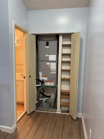 a view of room with wooden floor and closet