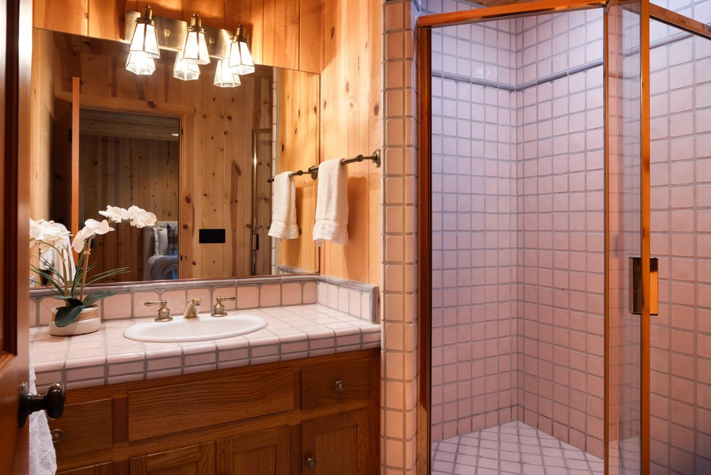 17094 Cachagua Road Carmel Valley, CA 93924 - Photo 30 of 42 a bathroom with a sink shower and a mirror