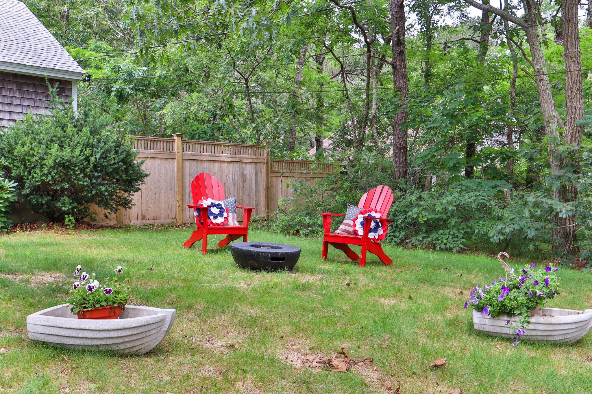 45 Designers Road Wellfleet, MA 02667 - Photo 47 of 84 a view of a backyard with table and chairs and a potted plants