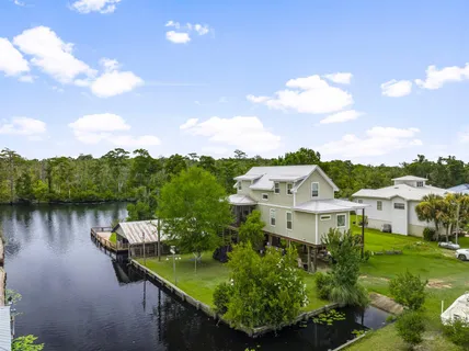 a view of a lake with houses