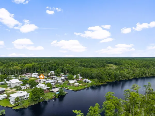 a view of a lake with houses