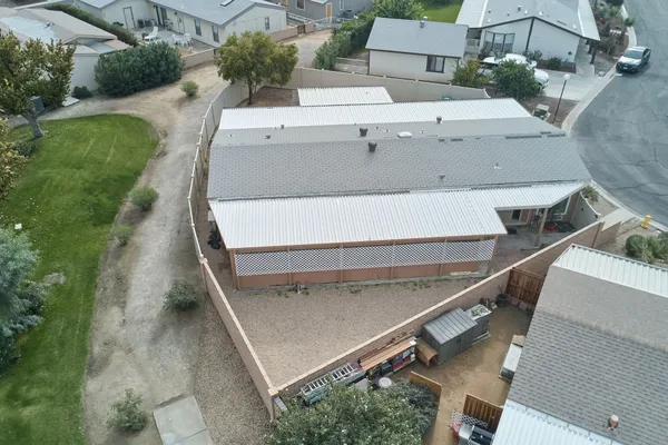 an aerial view of a fireplace with sitting area