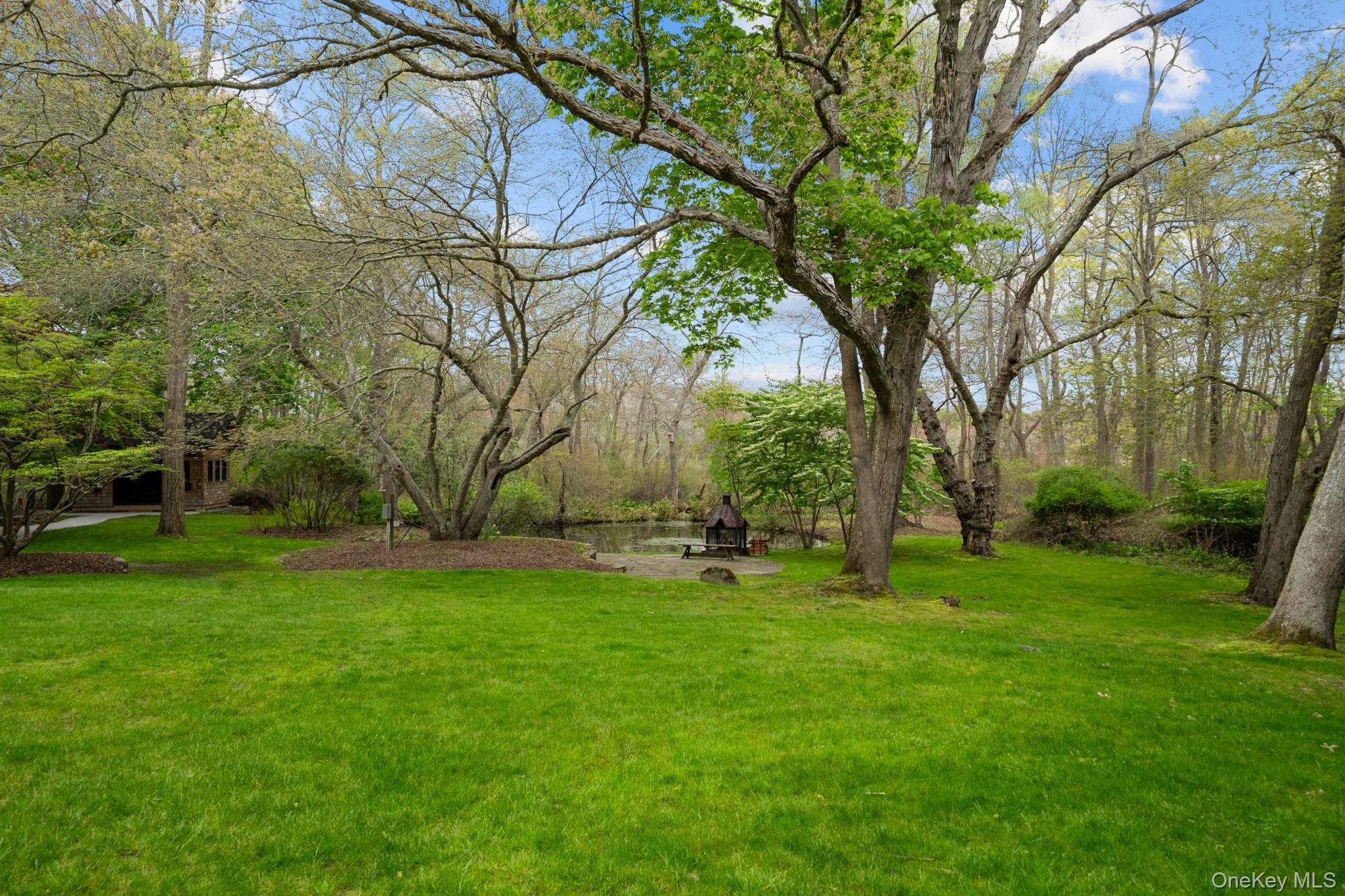 6 Prairie Lane Brookhaven, NY 11719 - Photo 25 of 31 Backyard with fire pit patio overlooking the pond