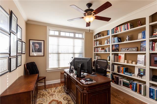 168 Circuit Road Franklin, TN 37064 - Photo 2 of 20 The office is located off the entry foyer and features hardwood floors, built-in bookshelves, ceiling fan, crown molding, and 2 inch window blinds.