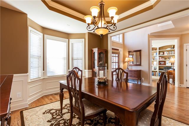 168 Circuit Road Franklin, TN 37064 - Photo 3 of 20 The formal dining room is located off the entry foyer and features a bay window with 2 inch window blinds, trey ceiling with crown molding, wainscot molding, and hardwood floors.