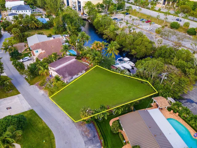 an aerial view of a pool