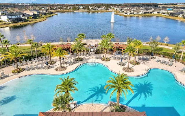 an outdoor space with furniture