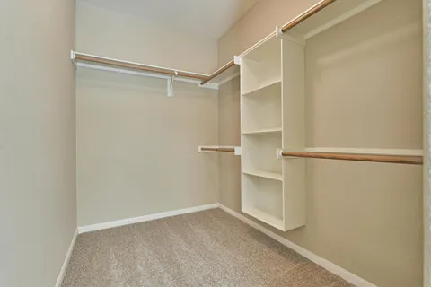 a view of a backyard with wooden fence and large trees