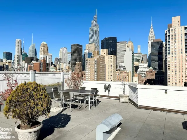 a city view with tall buildings