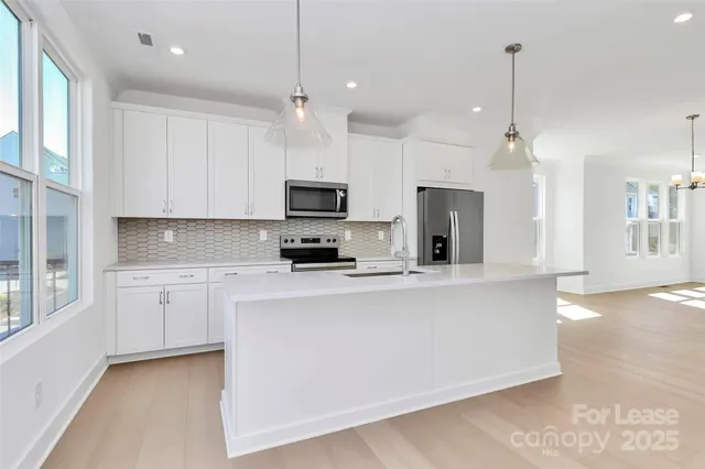 a kitchen with a sink a stove and a refrigerator