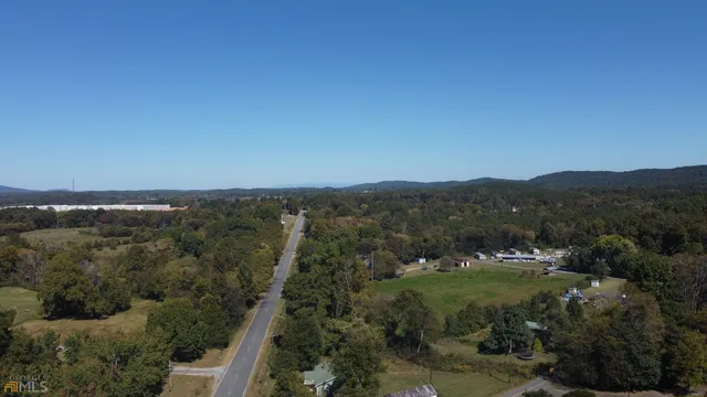 a view of a city with lush green forest