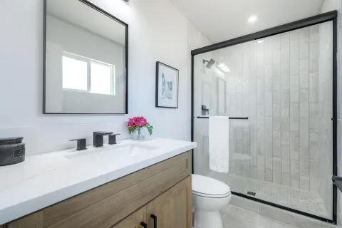 a view of a backyard with potted plants