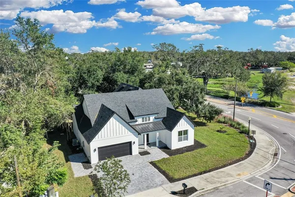an aerial view of a house