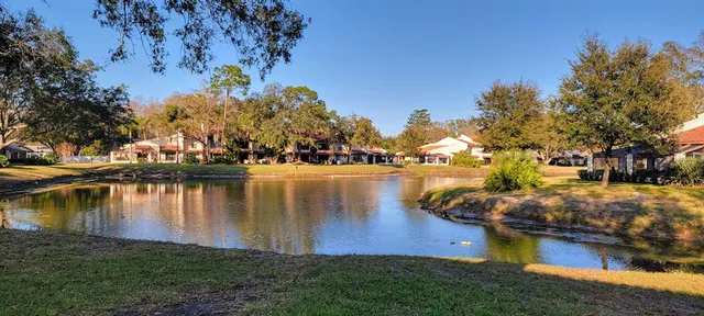 a view of a lake with houses